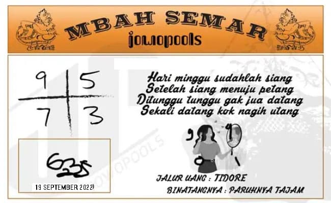 Syair HK Mbah Semar 19 September 2022