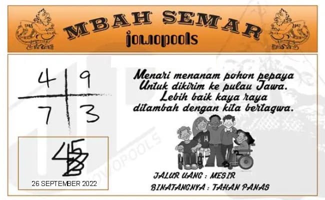 Syair HK Mbah Semar 26 September 2022