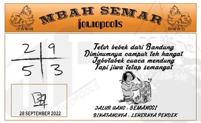 Syair HK Mbah Semar 28 September 2022