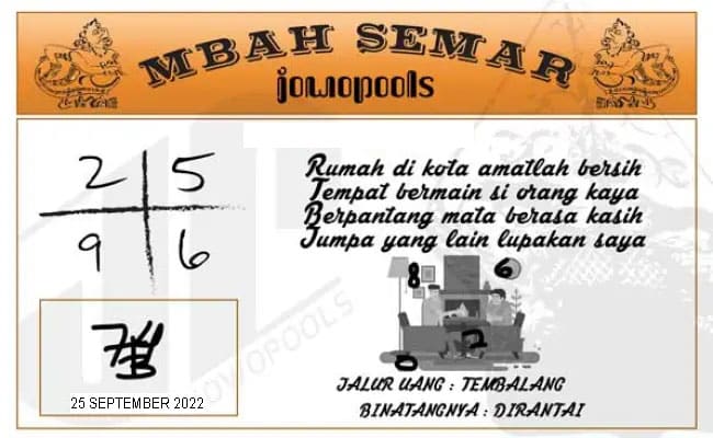 Syair HK Mbah Semar 25 September 2022