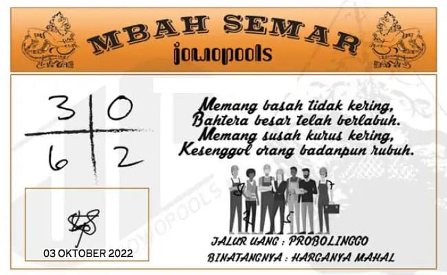 Syair HK Mbah Semar 03 Oktober 2022